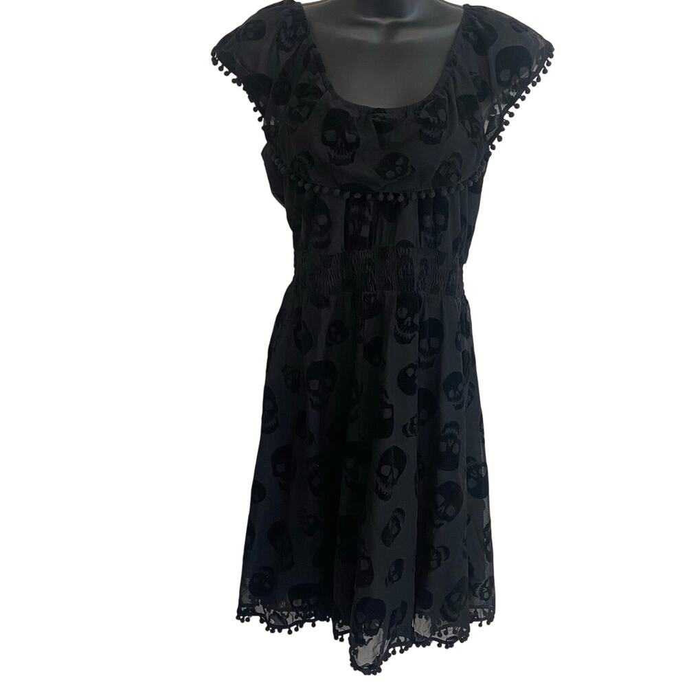 Sourpuss Skull Velvet Burnout Lace Semi Sheer Dress Sleeveless Womens Sz Large